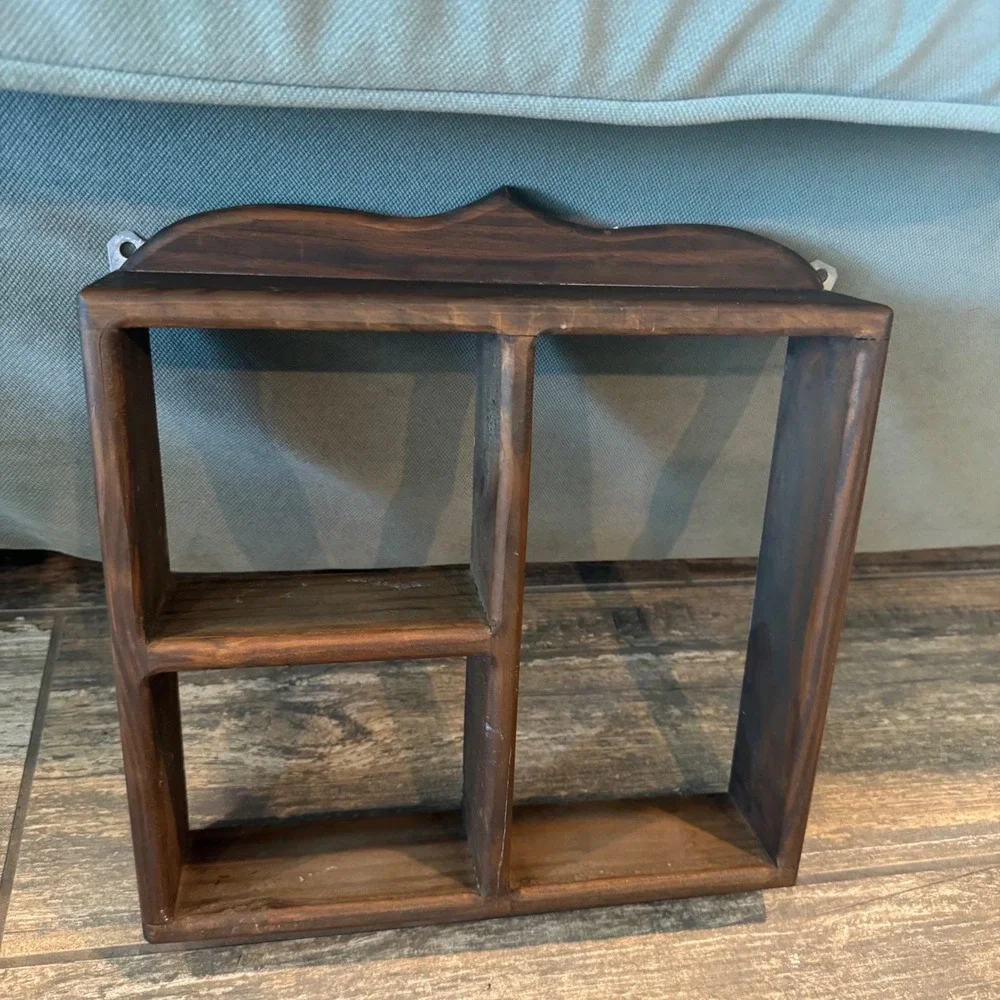 Vintage Wood Cottagecore Shadow Box Wall Shelf Small Brown Curio Display Case